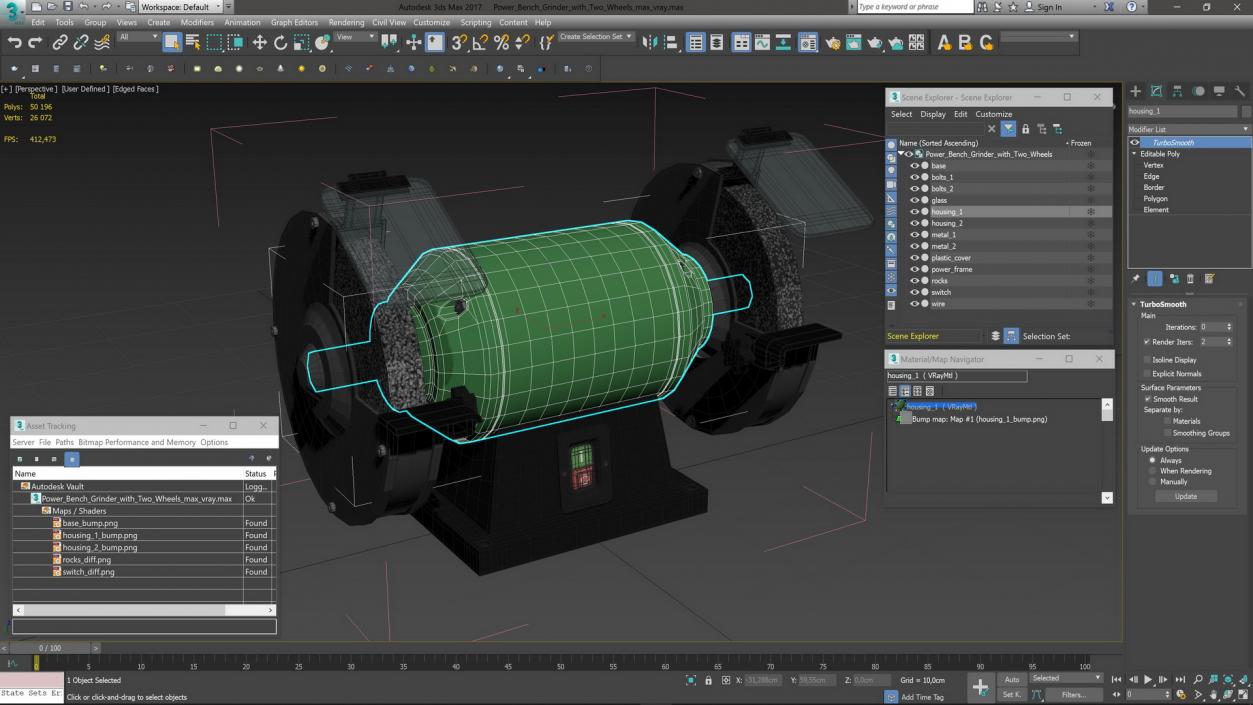 3D model Power Bench Grinder with Two Wheels