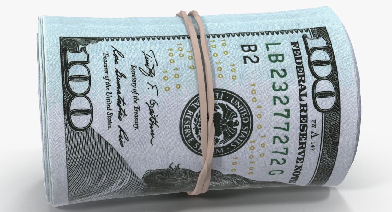 3D Roll Of New 100 Dollar Bills model