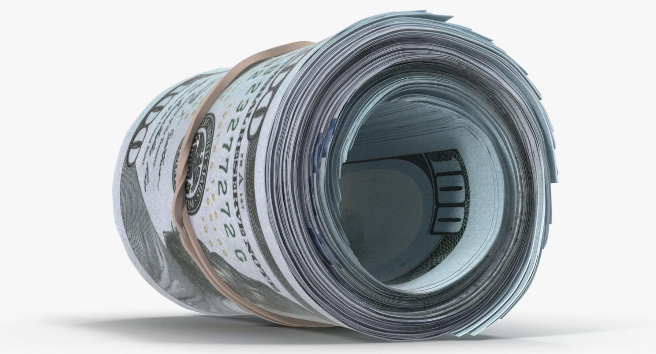 3D Roll Of New 100 Dollar Bills model