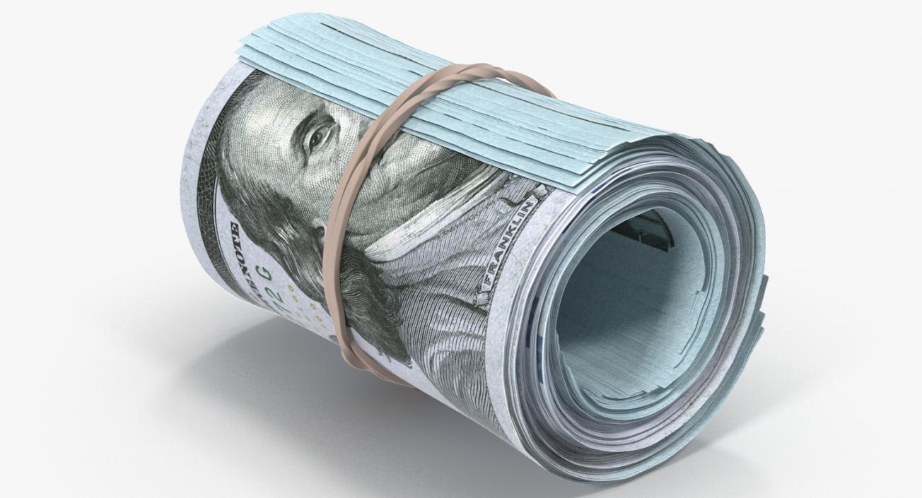 3D Roll Of New 100 Dollar Bills model