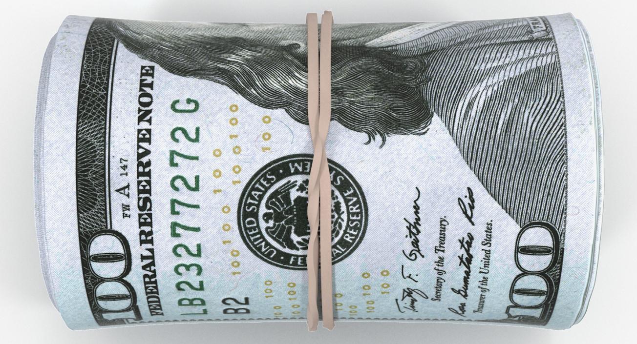 3D Roll Of New 100 Dollar Bills model