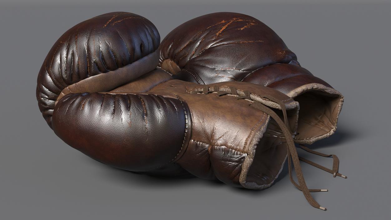 Old Brown Leather Boxing Gloves(1) 3D model