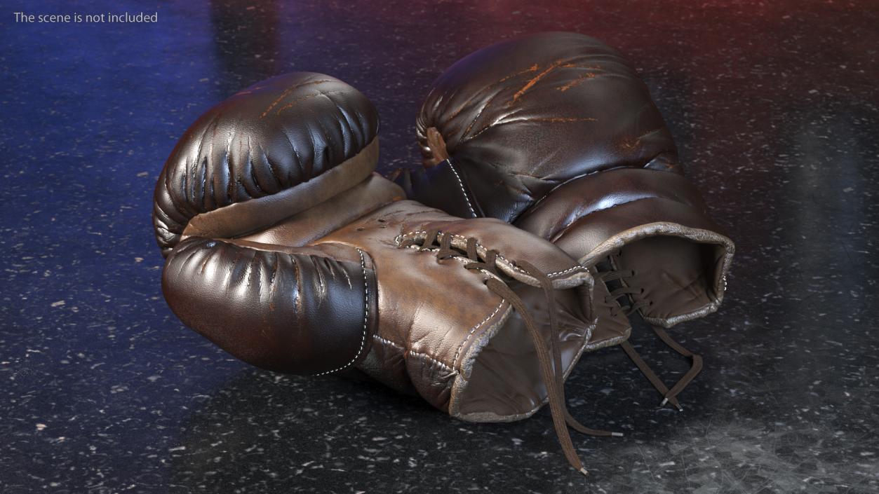 Old Brown Leather Boxing Gloves(1) 3D model