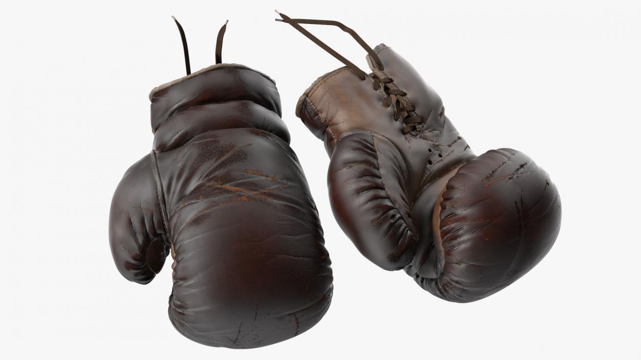 Old Brown Leather Boxing Gloves(1) 3D model