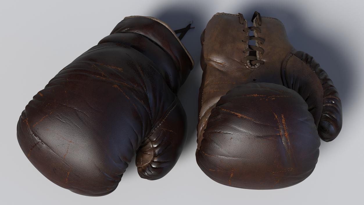 Old Brown Leather Boxing Gloves(1) 3D model