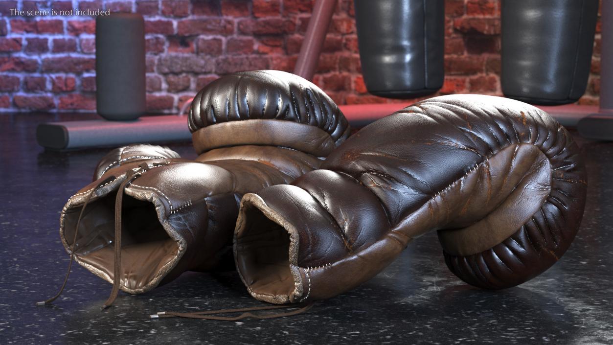 Old Brown Leather Boxing Gloves(1) 3D model