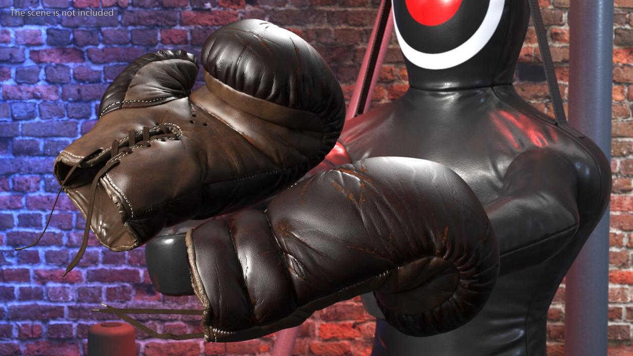 Old Brown Leather Boxing Gloves(1) 3D model