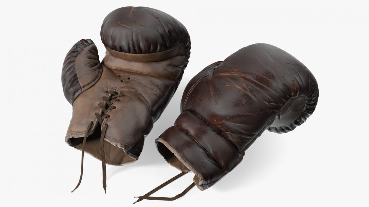 Old Brown Leather Boxing Gloves(1) 3D model