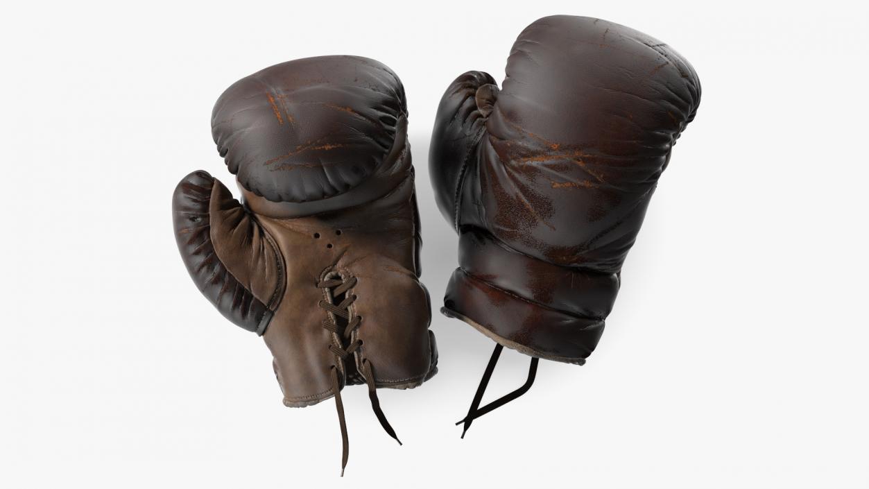 Old Brown Leather Boxing Gloves(1) 3D model