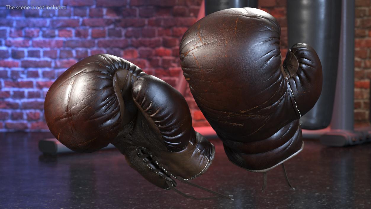 Old Brown Leather Boxing Gloves(1) 3D model