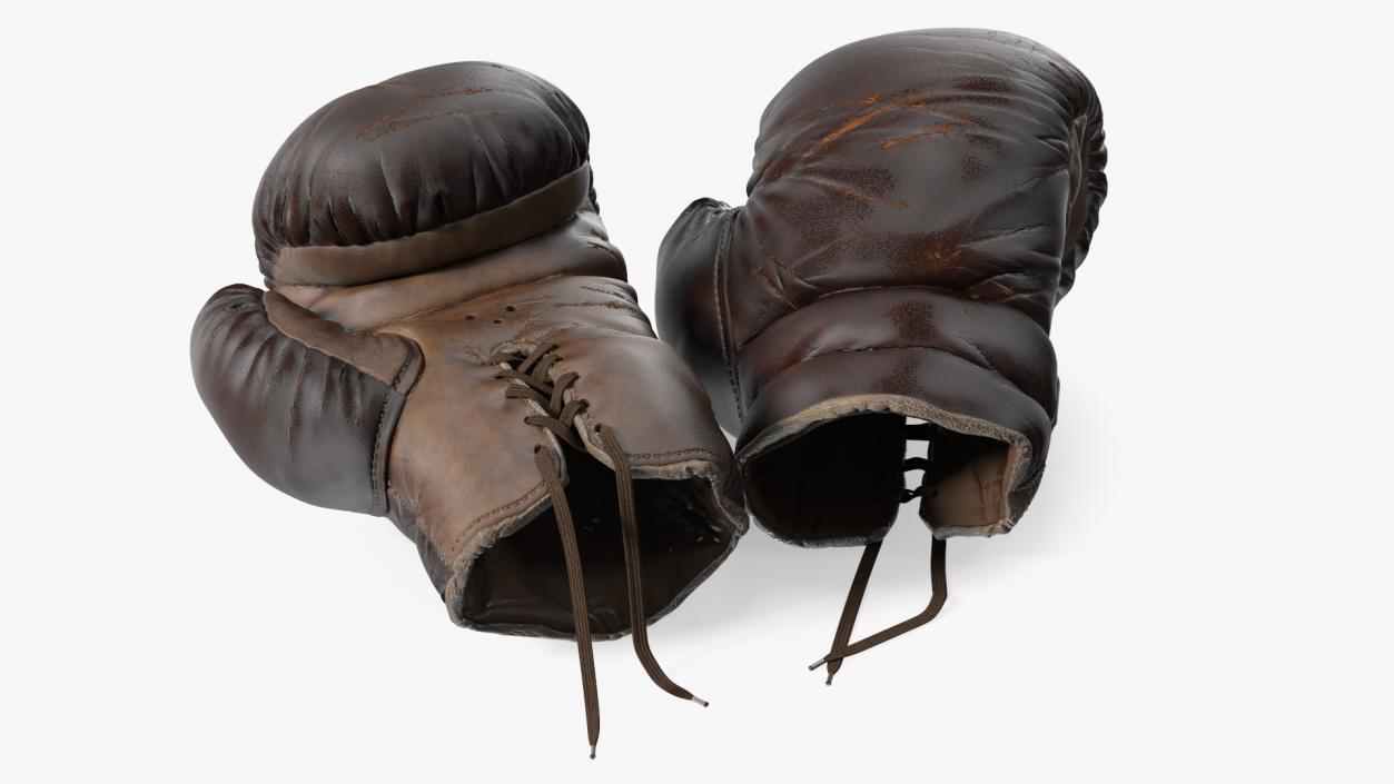 Old Brown Leather Boxing Gloves(1) 3D model