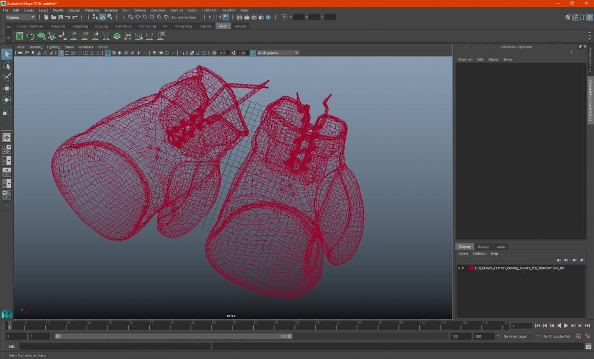 Old Brown Leather Boxing Gloves(1) 3D model