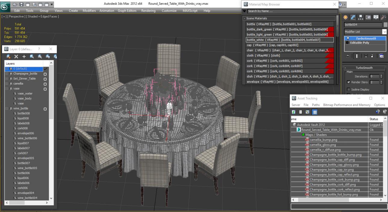 3D model Round Served Table With Drinks