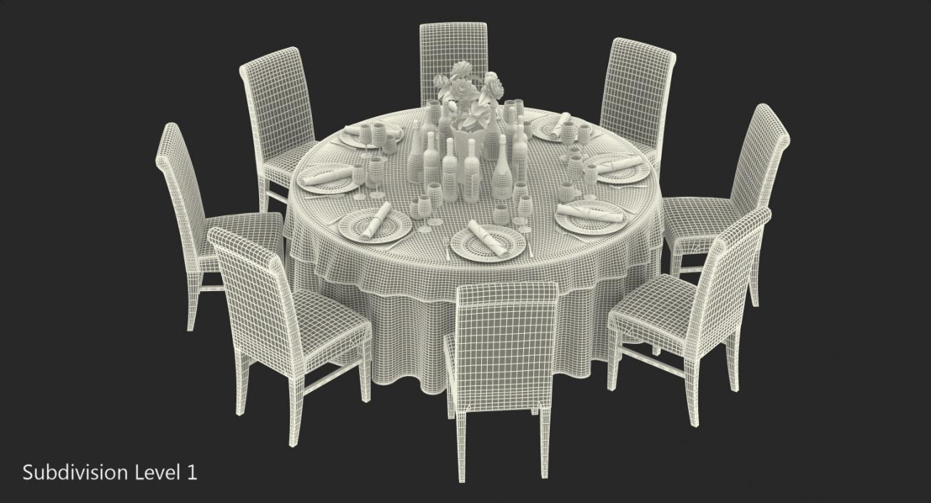 3D model Round Served Table With Drinks