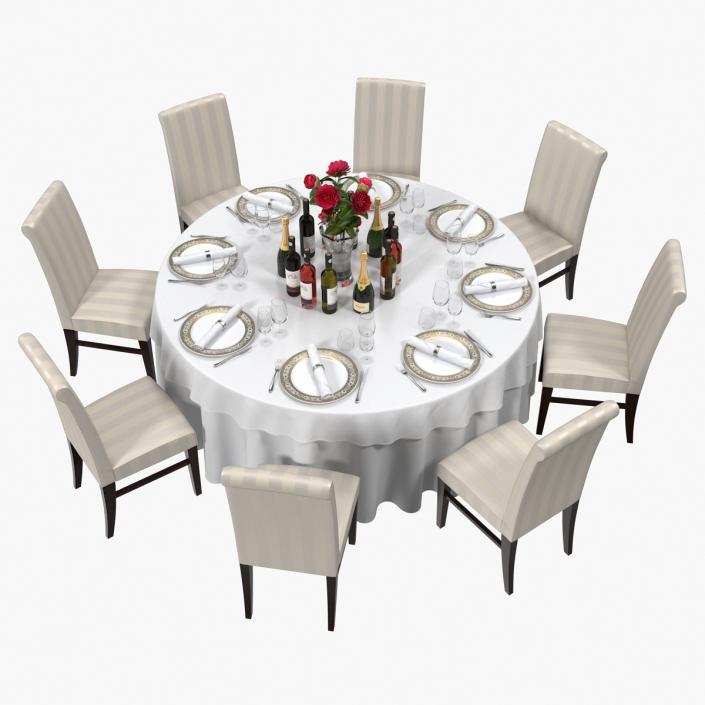 3D model Round Served Table With Drinks