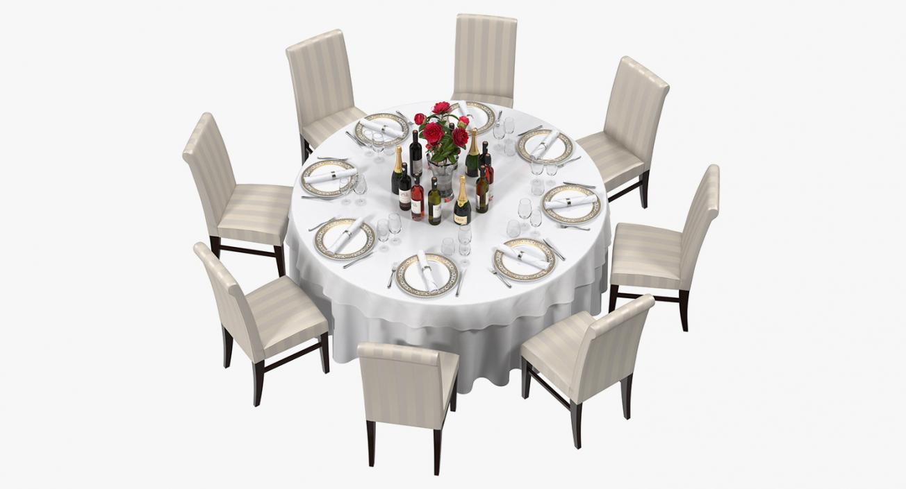 3D model Round Served Table With Drinks