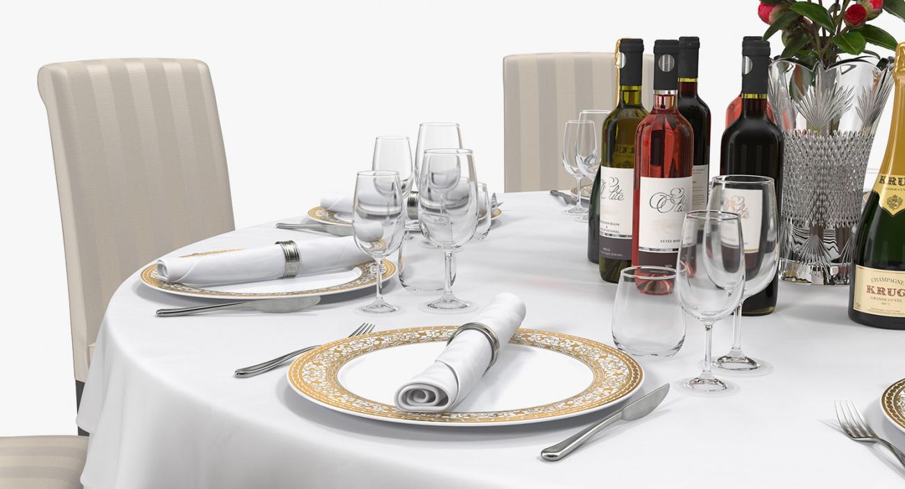 3D model Round Served Table With Drinks