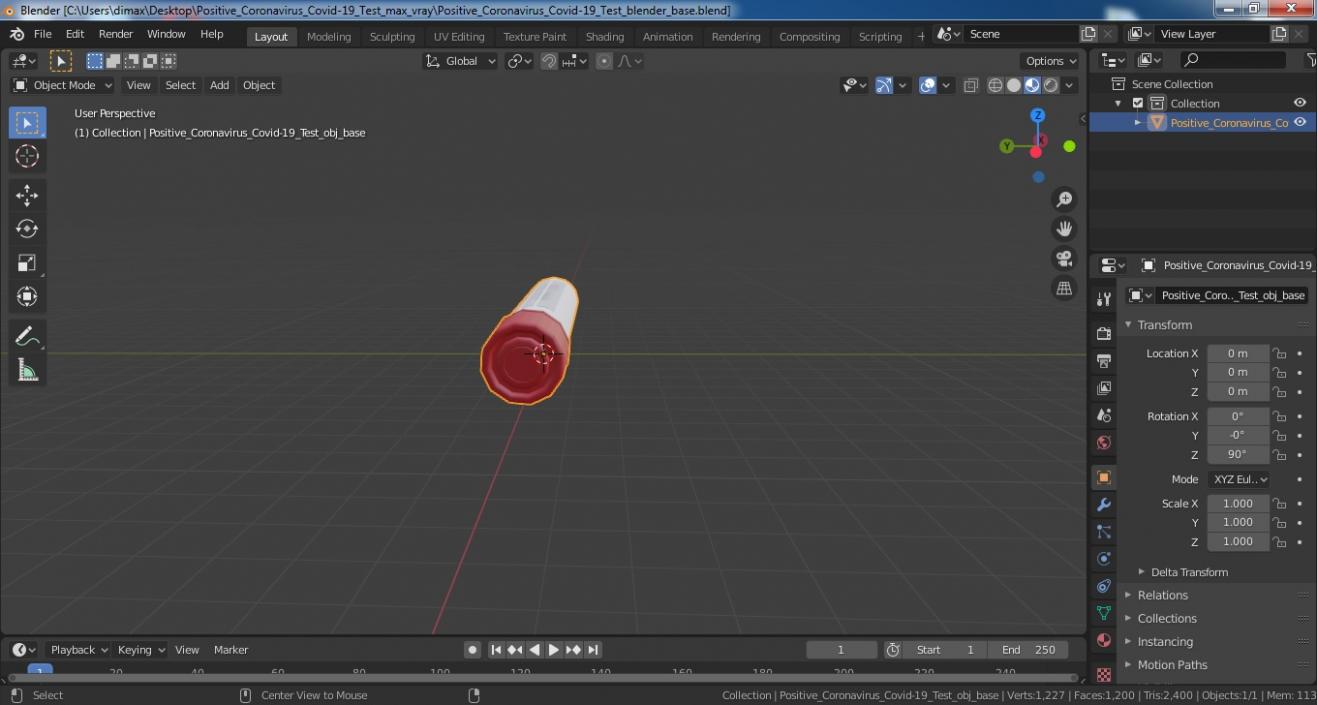 Positive Coronavirus Covid-19 Test 3D model