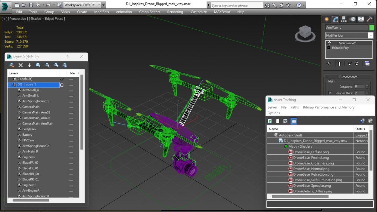 3D model DJI Inspires Drone Rigged