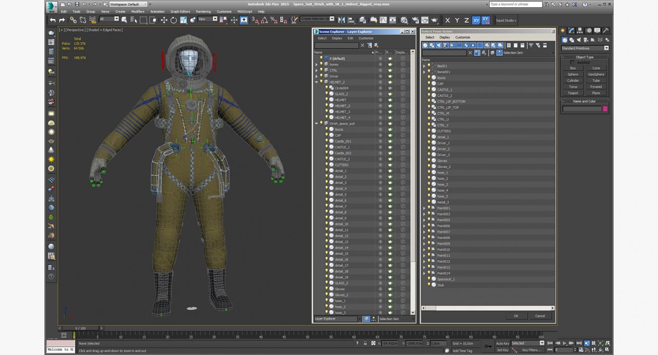 3D Space Suit Strizh with SK-1 Helmet Rigged