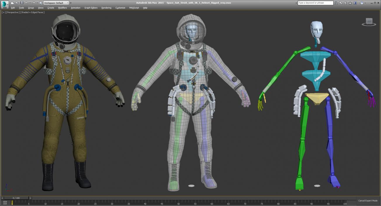 3D Space Suit Strizh with SK-1 Helmet Rigged