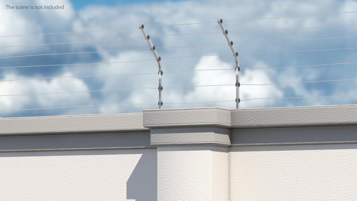 Concrete Wall with Electric Wire Fence Sections 3D