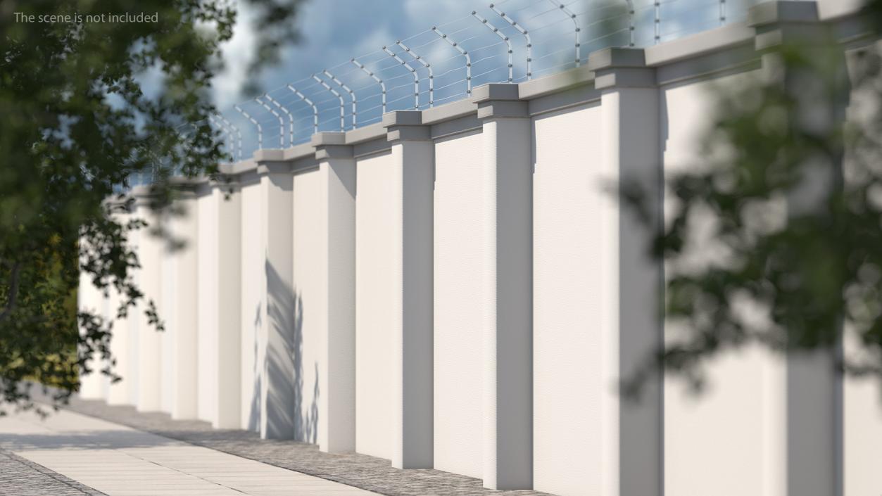 Concrete Wall with Electric Wire Fence Sections 3D