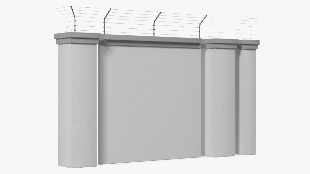 Concrete Wall with Electric Wire Fence Sections 3D