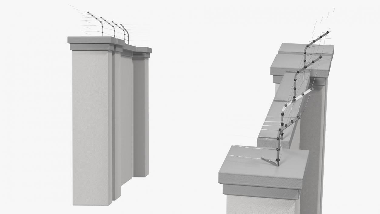 Concrete Wall with Electric Wire Fence Sections 3D