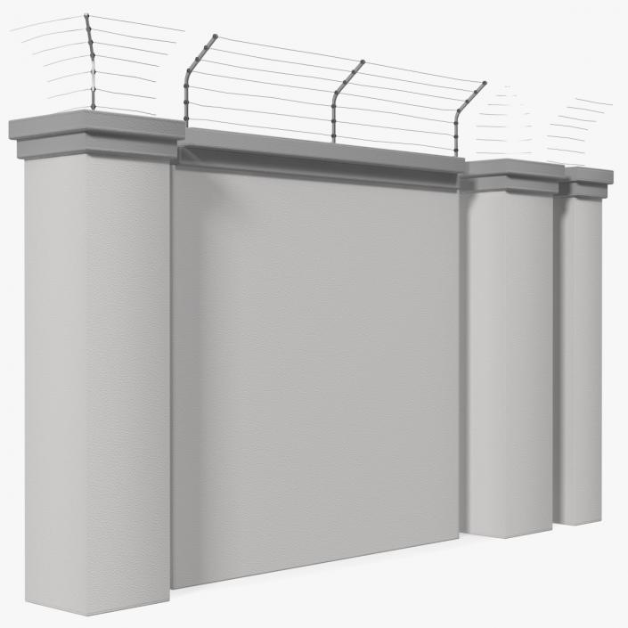 Concrete Wall with Electric Wire Fence Sections 3D