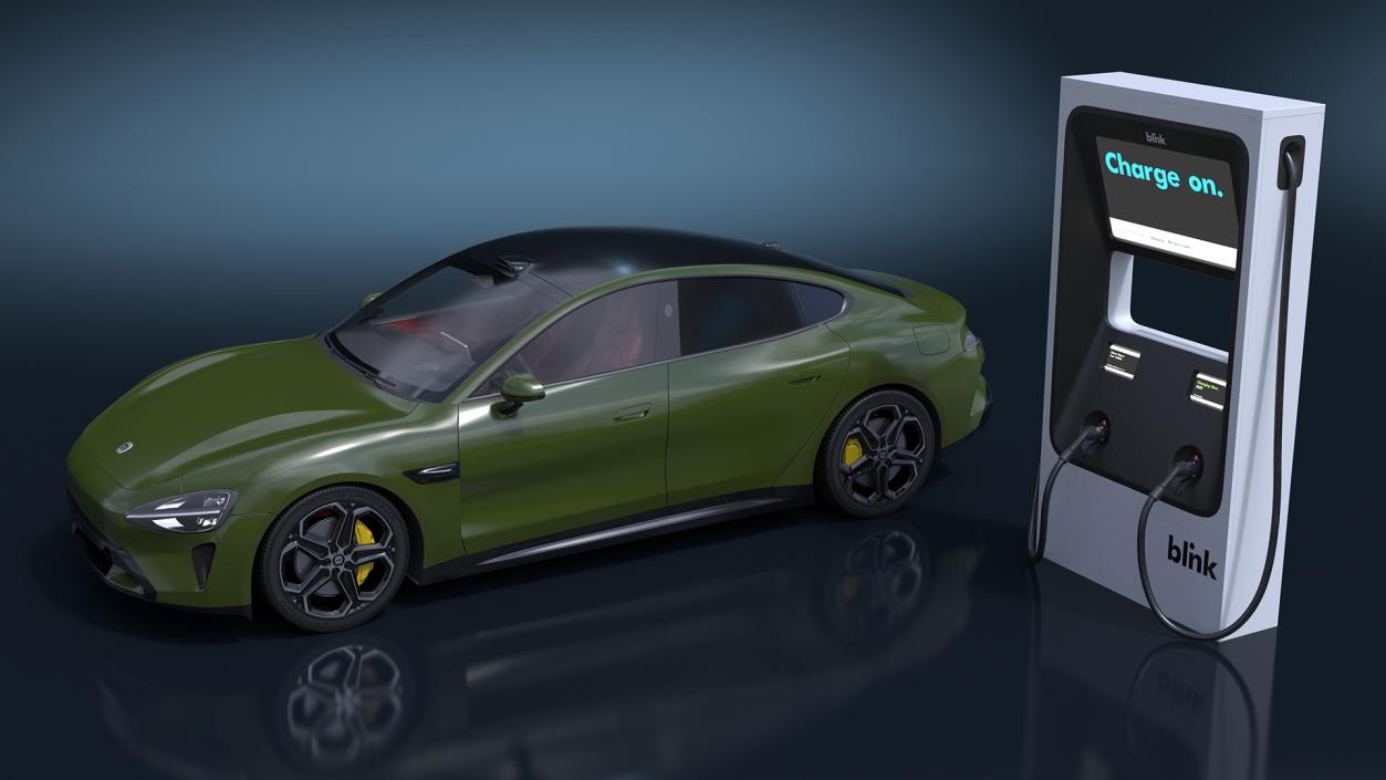 Electric Car Charging Station and Xiaomi Verdant Green 3D model