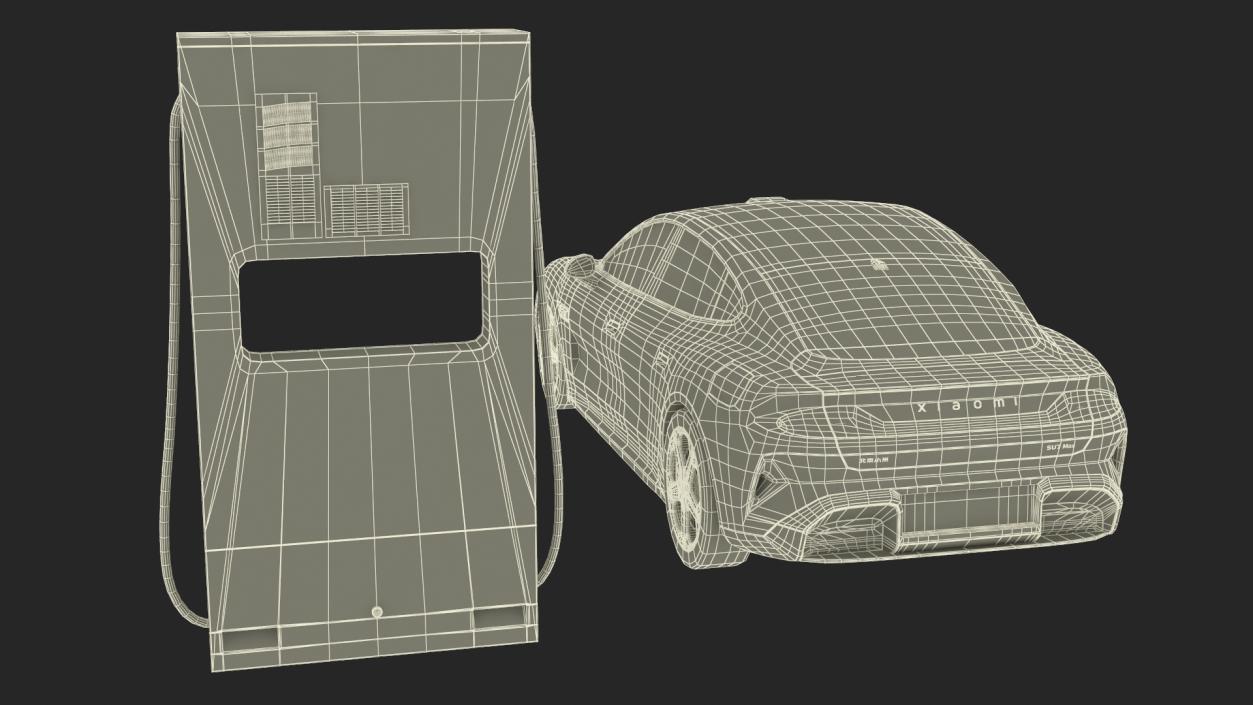 Electric Car Charging Station and Xiaomi Verdant Green 3D model