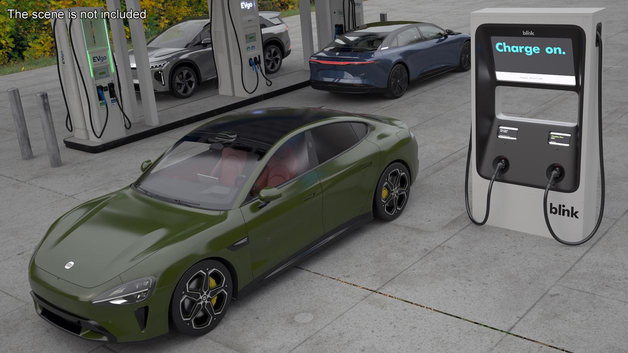 Electric Car Charging Station and Xiaomi Verdant Green 3D model