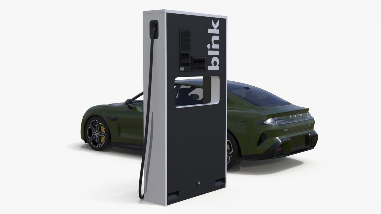 Electric Car Charging Station and Xiaomi Verdant Green 3D model