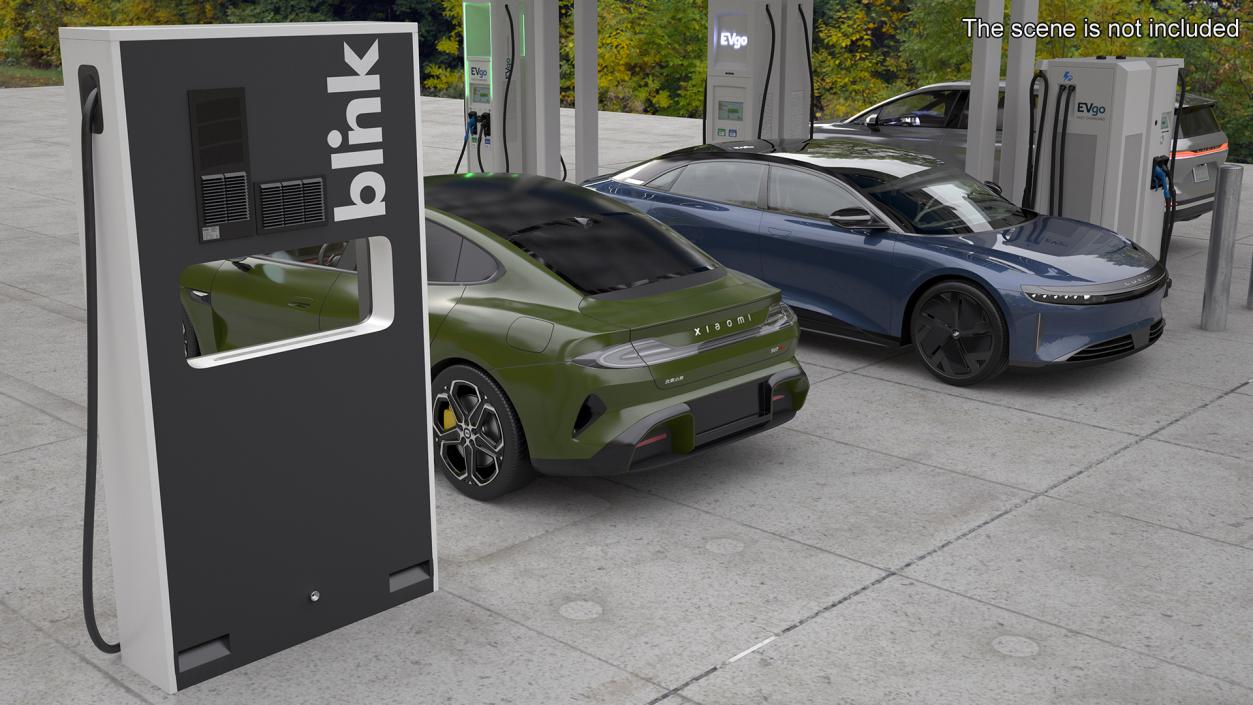 Electric Car Charging Station and Xiaomi Verdant Green 3D model