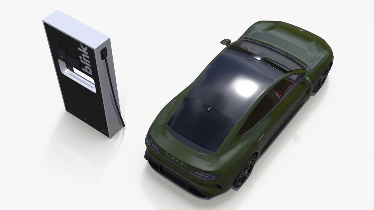 Electric Car Charging Station and Xiaomi Verdant Green 3D model