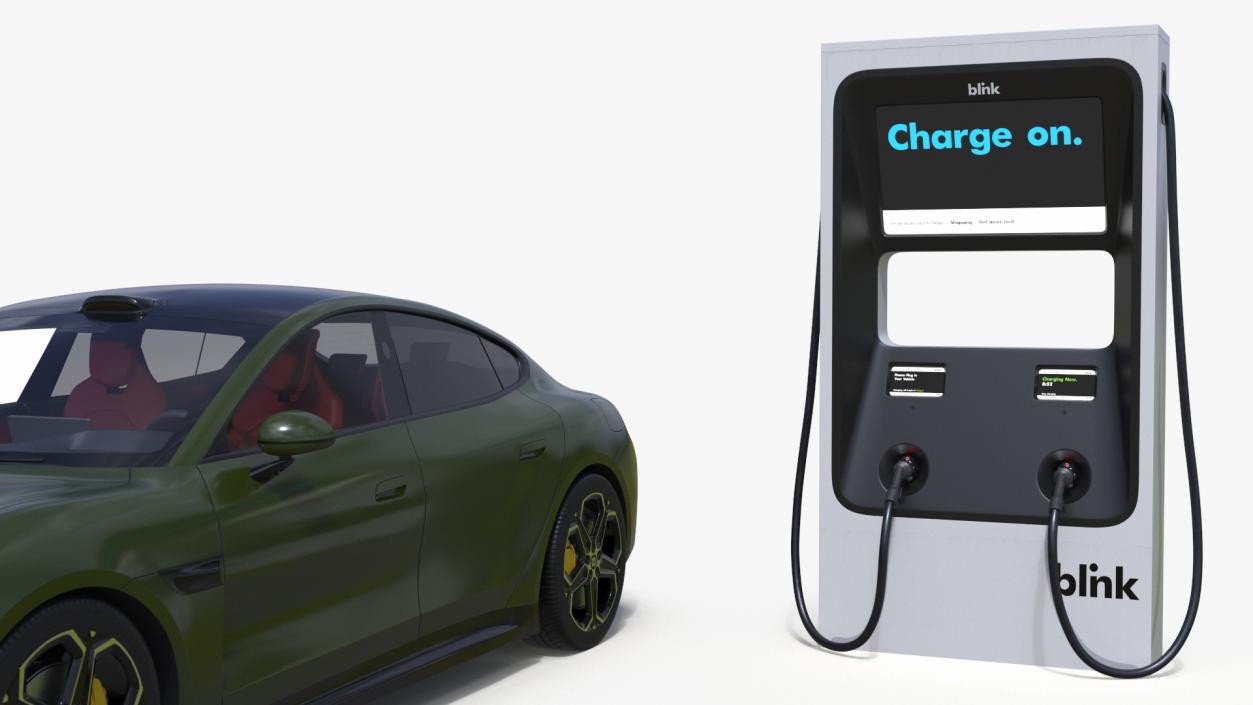 Electric Car Charging Station and Xiaomi Verdant Green 3D model