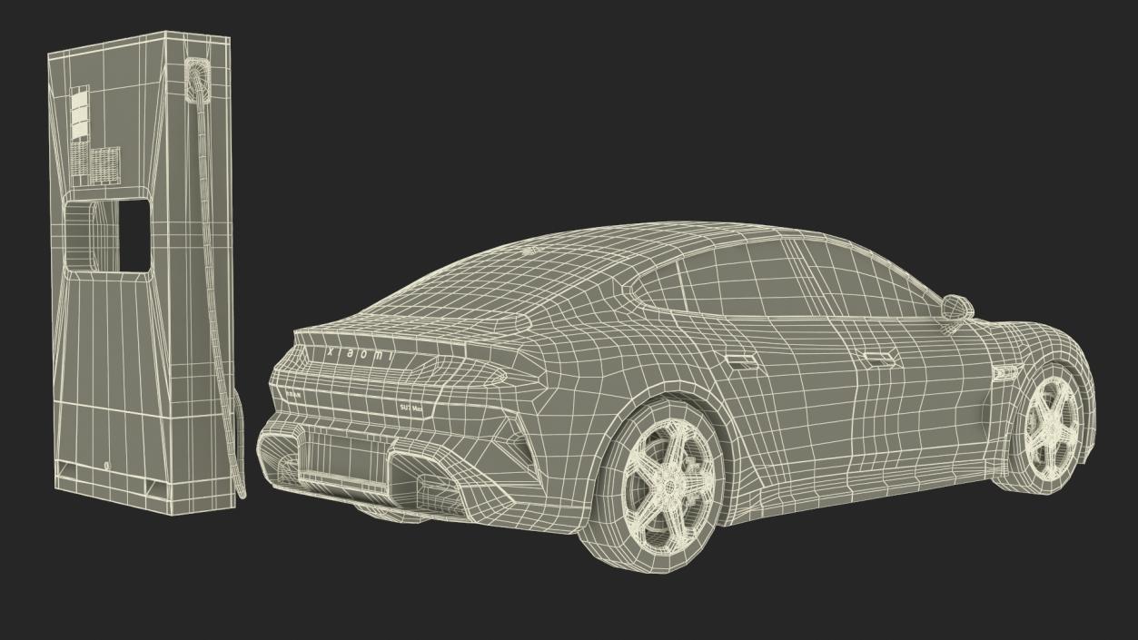 Electric Car Charging Station and Xiaomi Verdant Green 3D model