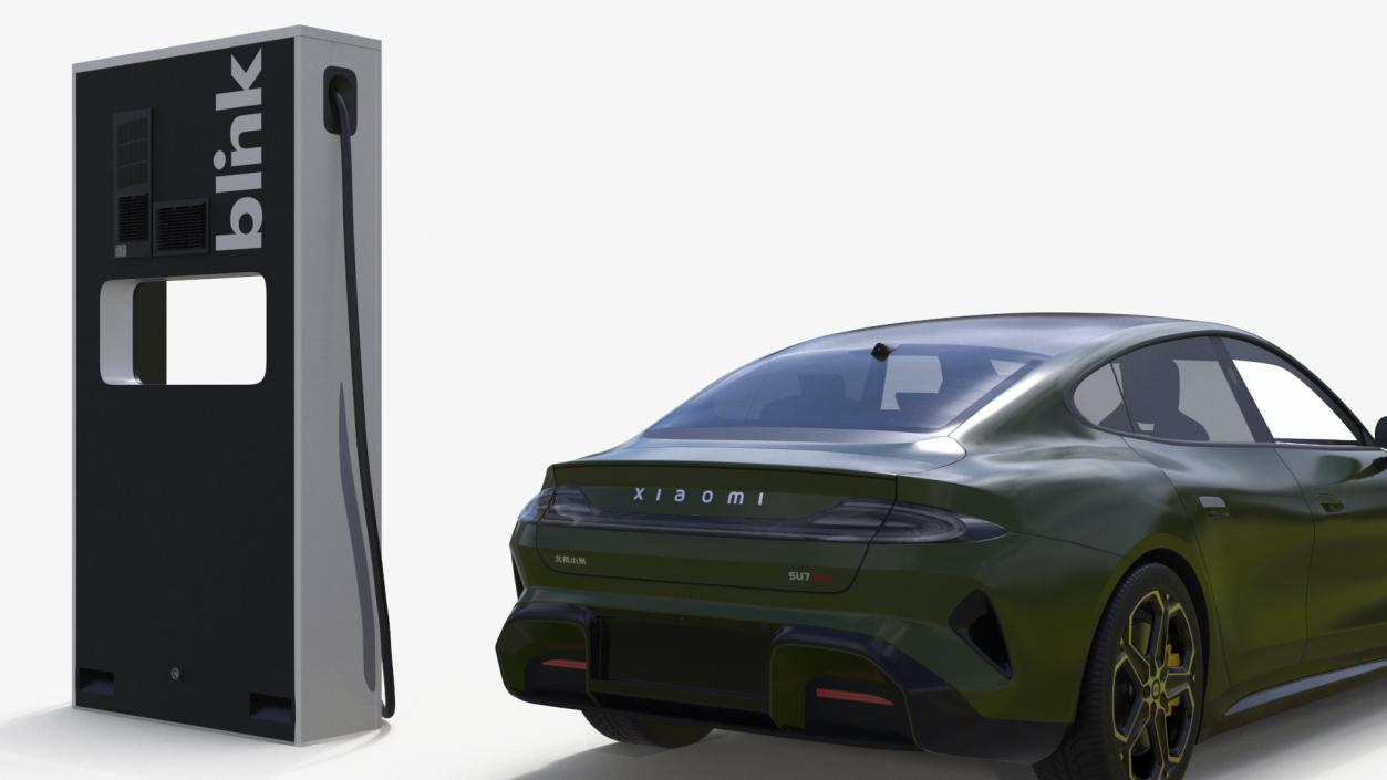 Electric Car Charging Station and Xiaomi Verdant Green 3D model