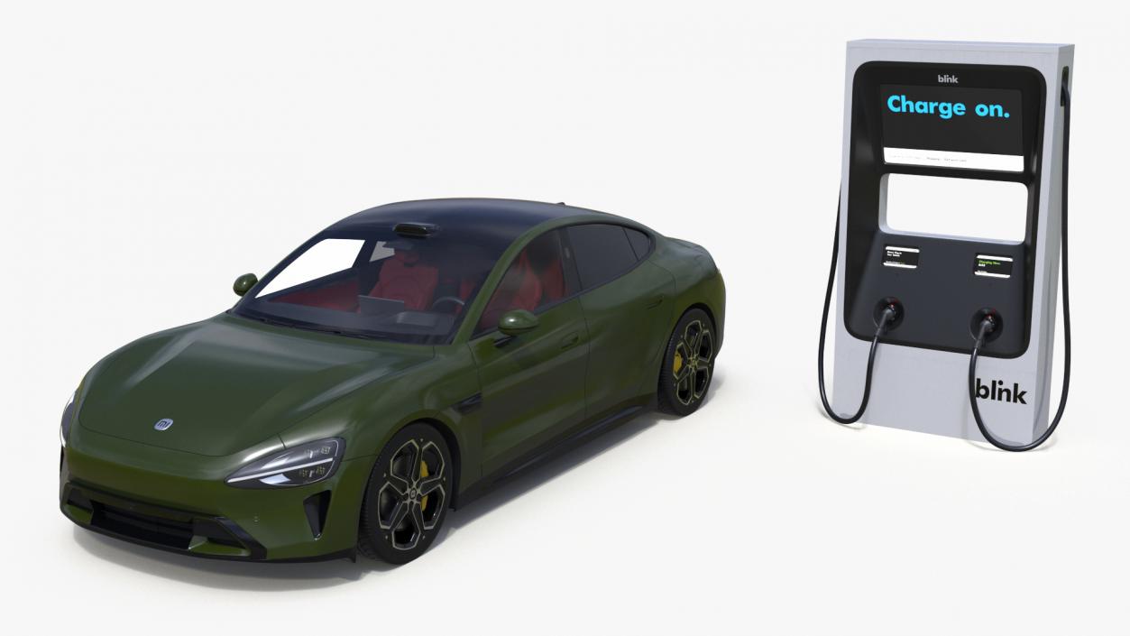 Electric Car Charging Station and Xiaomi Verdant Green 3D model