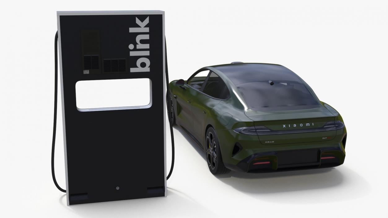 Electric Car Charging Station and Xiaomi Verdant Green 3D model