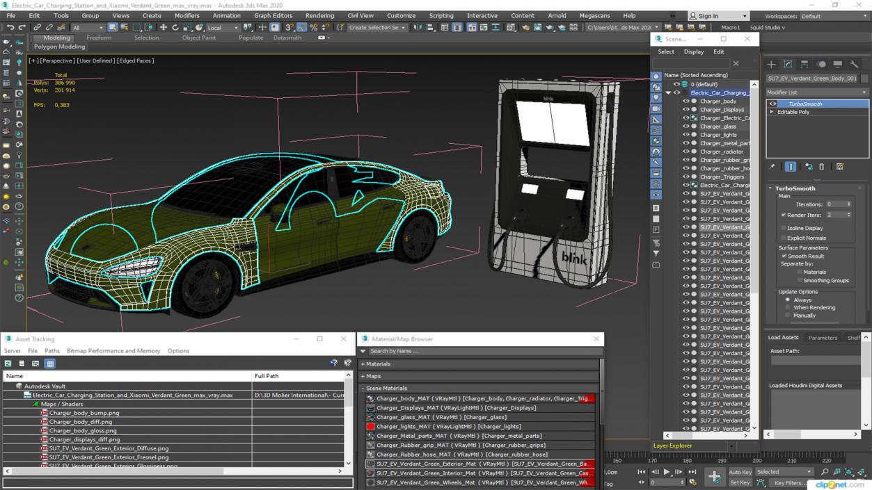 Electric Car Charging Station and Xiaomi Verdant Green 3D model