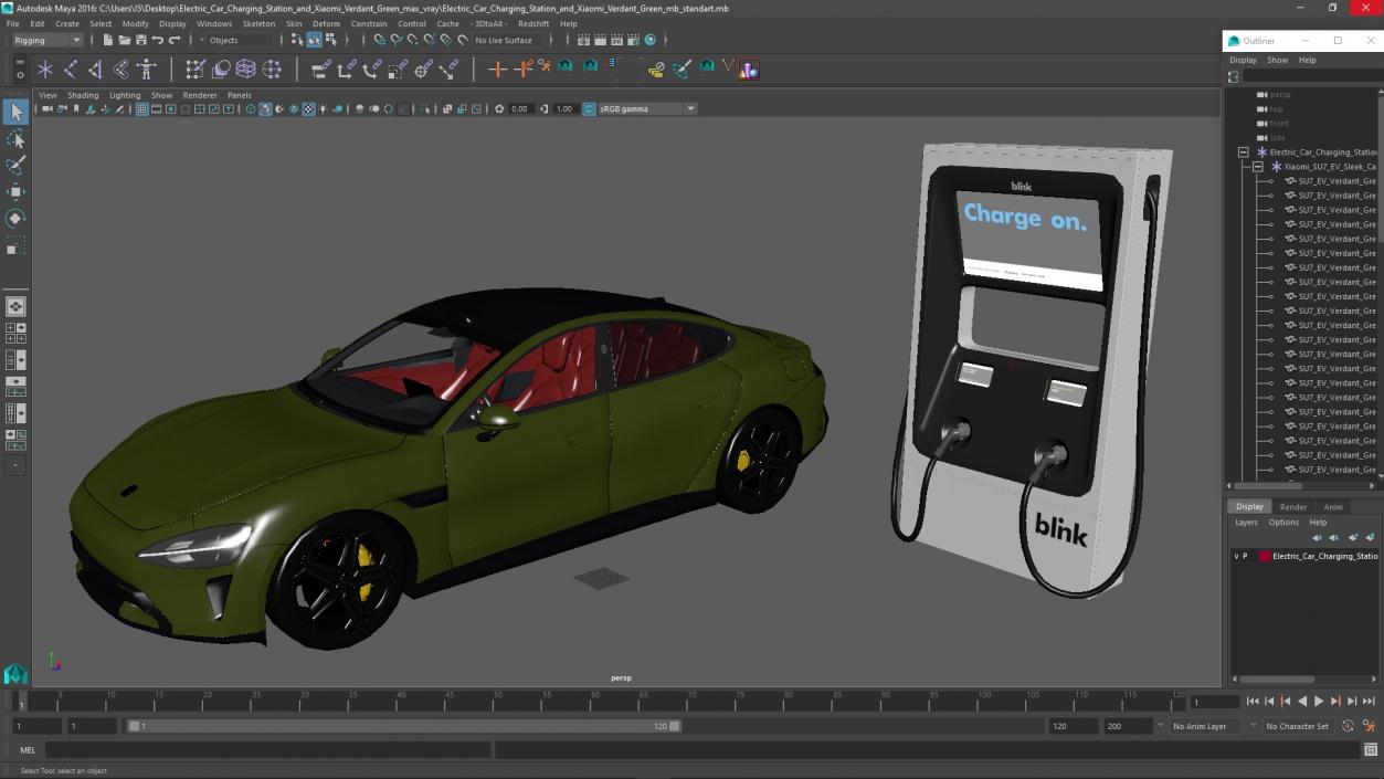 Electric Car Charging Station and Xiaomi Verdant Green 3D model