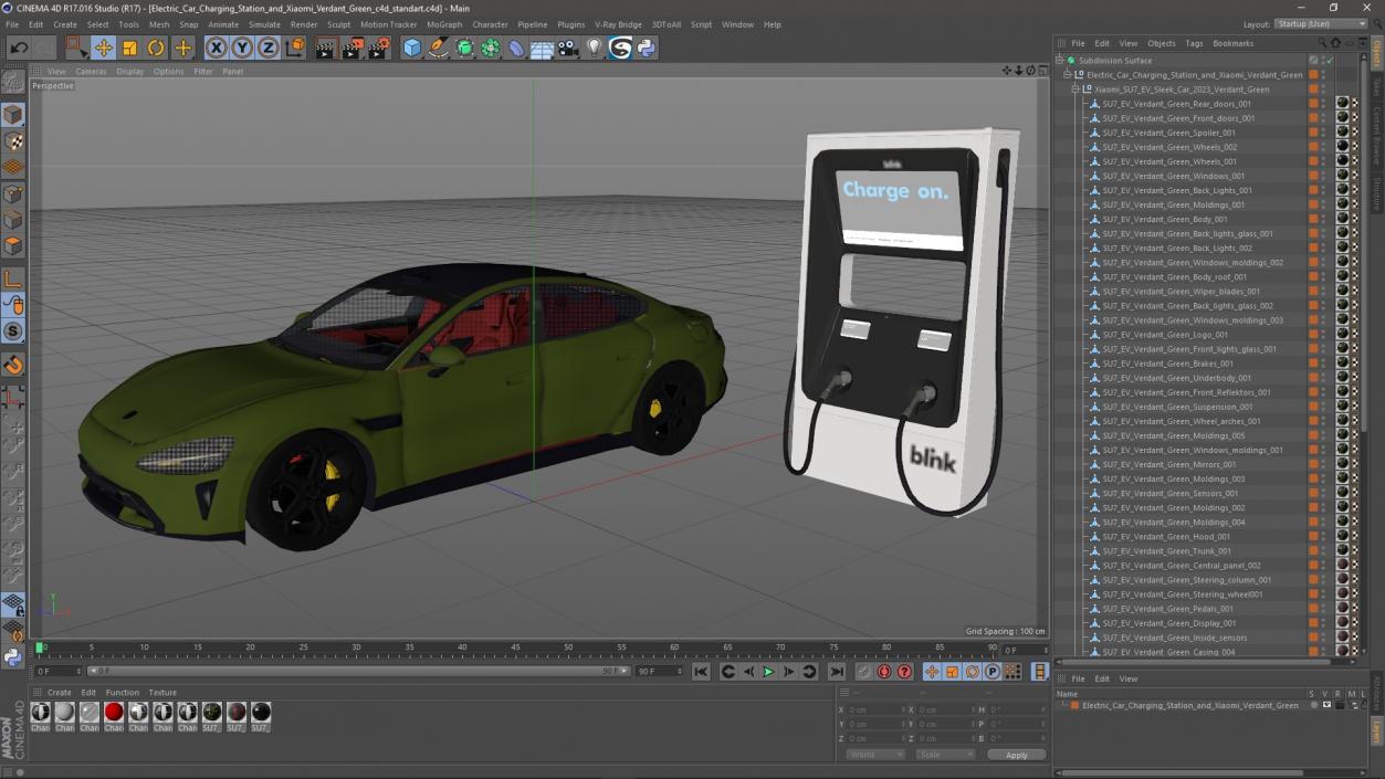 Electric Car Charging Station and Xiaomi Verdant Green 3D model