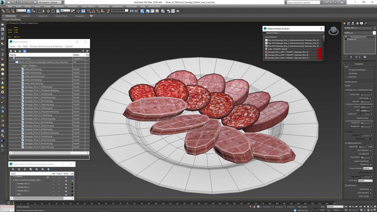 Slices of Delicious Sausage Salami 3D model