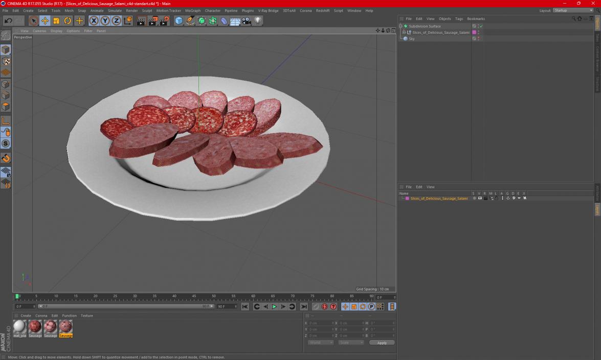 Slices of Delicious Sausage Salami 3D model