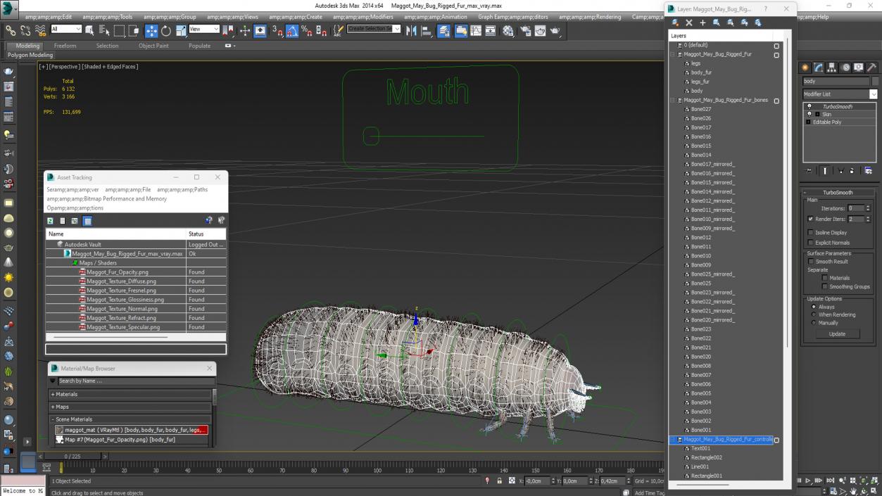 3D model Maggot May Bug Rigged Fur