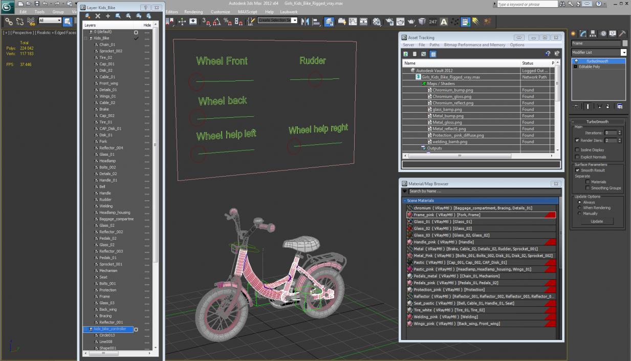 Girls Kids Bike Rigged 3D