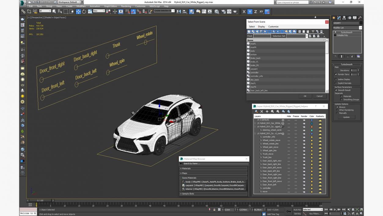 Hybrid SUV Car White Rigged 3D