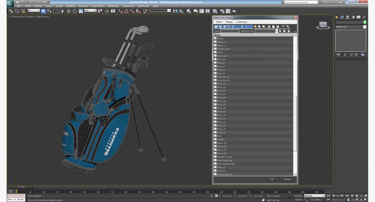 3D Golf Bag Seahawks with Clubs model